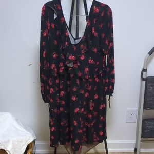 Torrid Backless Black and Red Floral Dress